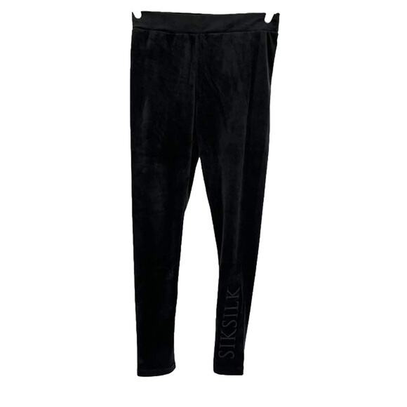 SikSilk Velour Embroidered Logo Legging in Black Size 8 - Picture 1 of 11